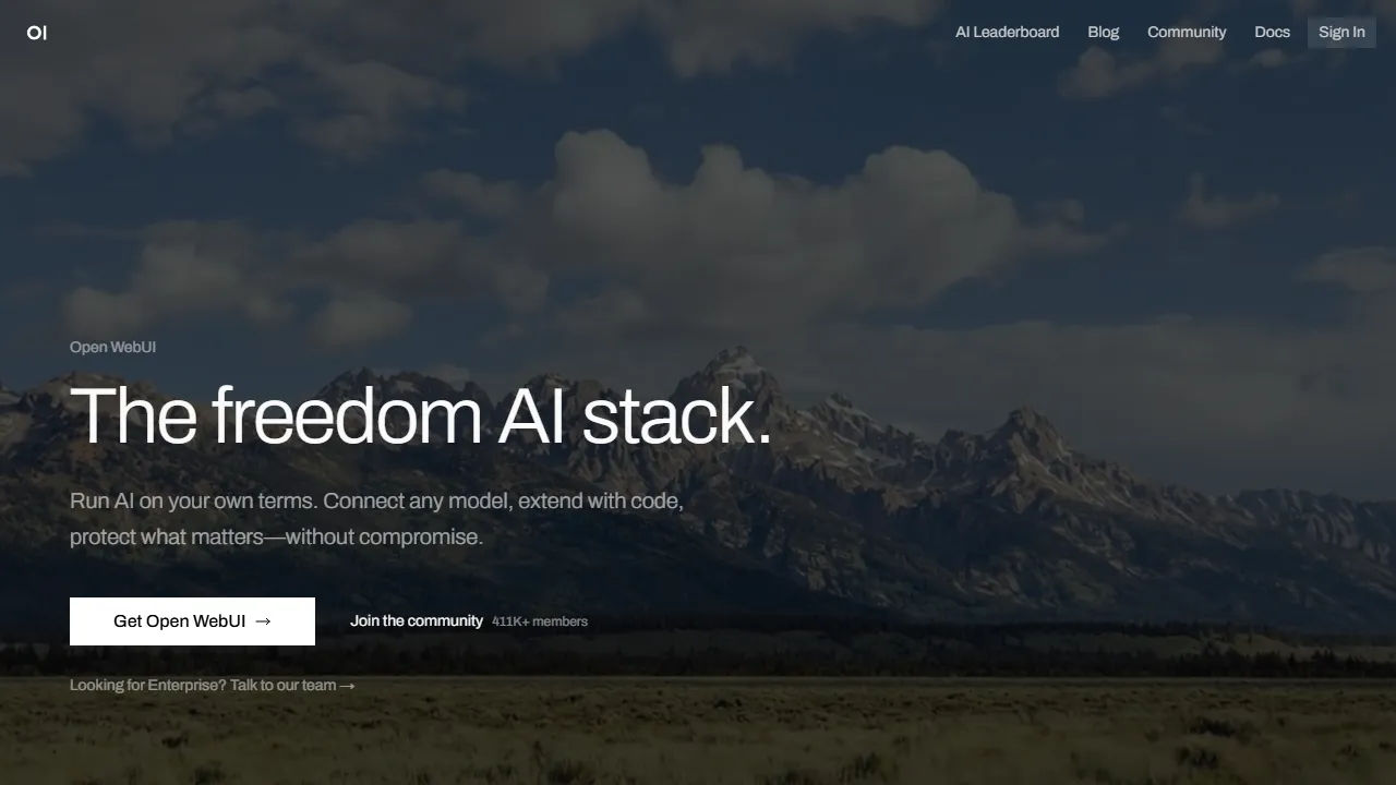 Open WebUI homepage, chat & models AI tool