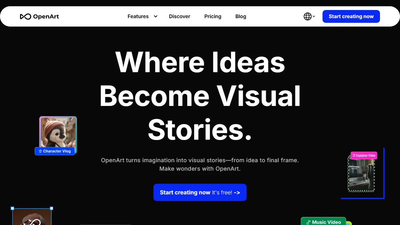 OpenArt homepage, image AI tool