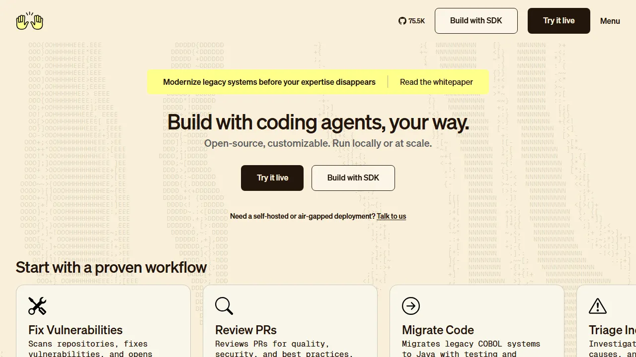 OpenHands homepage, code AI tool