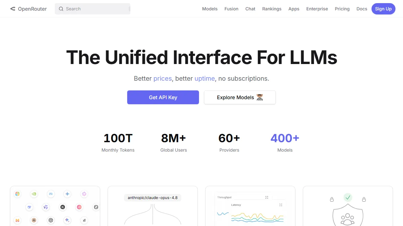 OpenRouter homepage, chat & models AI tool