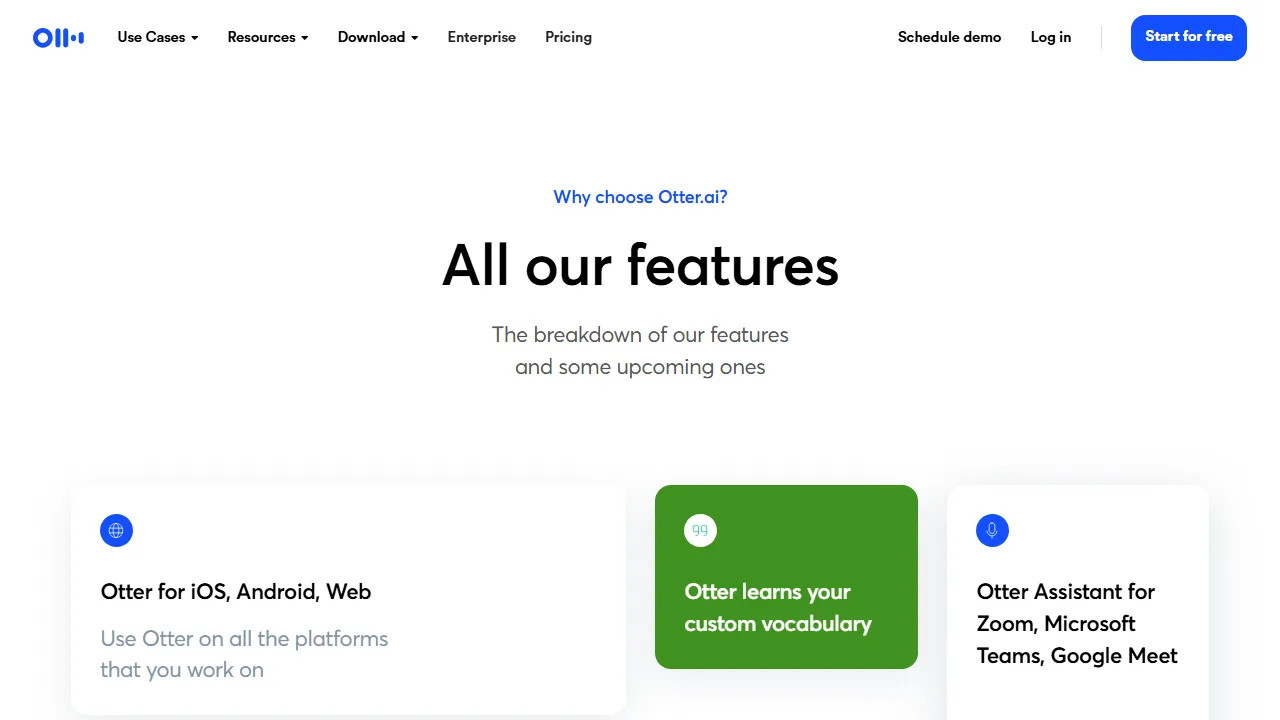 Otter features, transcription & meetings AI tool