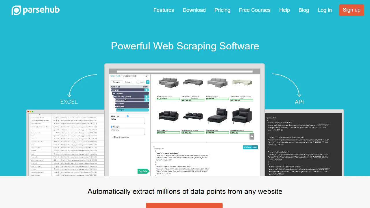 ParseHub features, automation AI tool