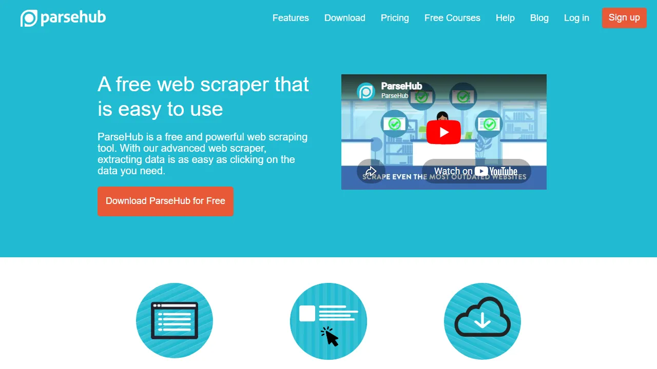 ParseHub homepage, automation AI tool