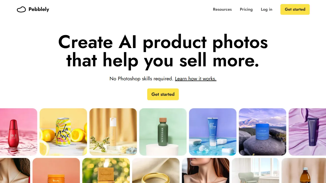 Pebblely homepage, image AI tool