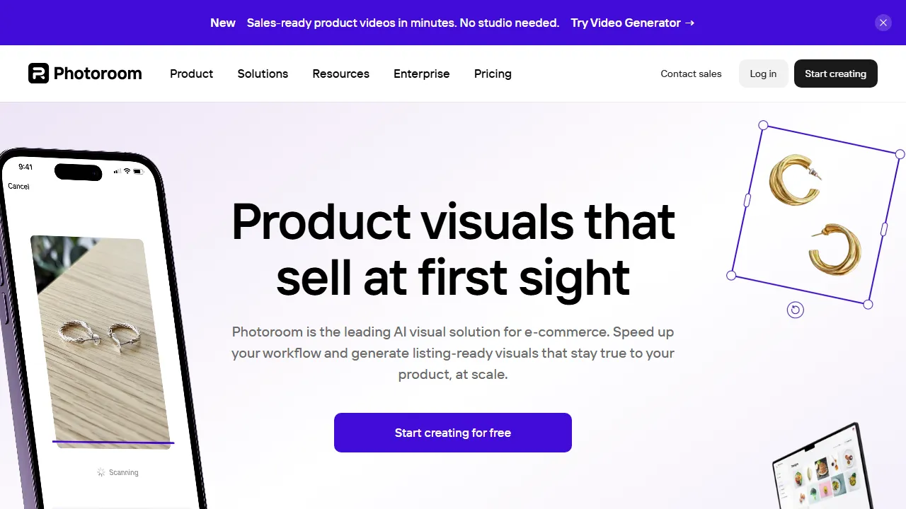 Photoroom homepage, image AI tool