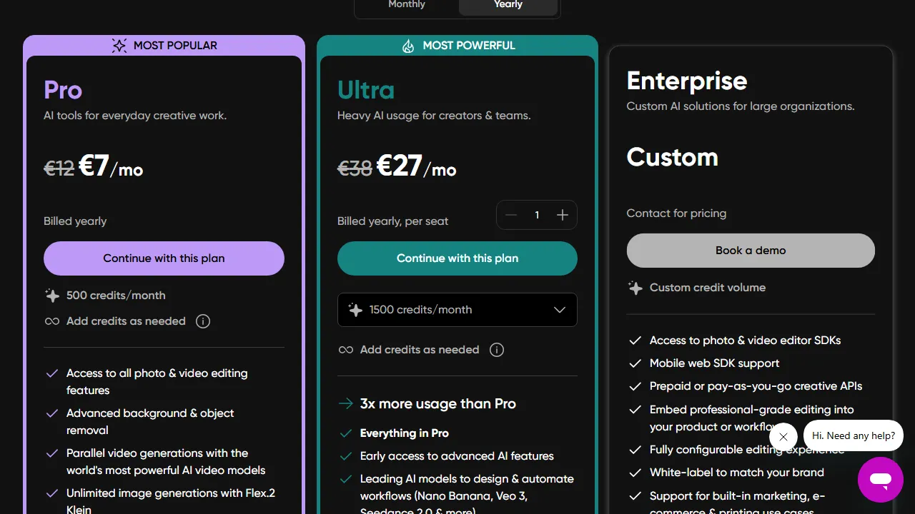 Picsart pricing page: plans and rates