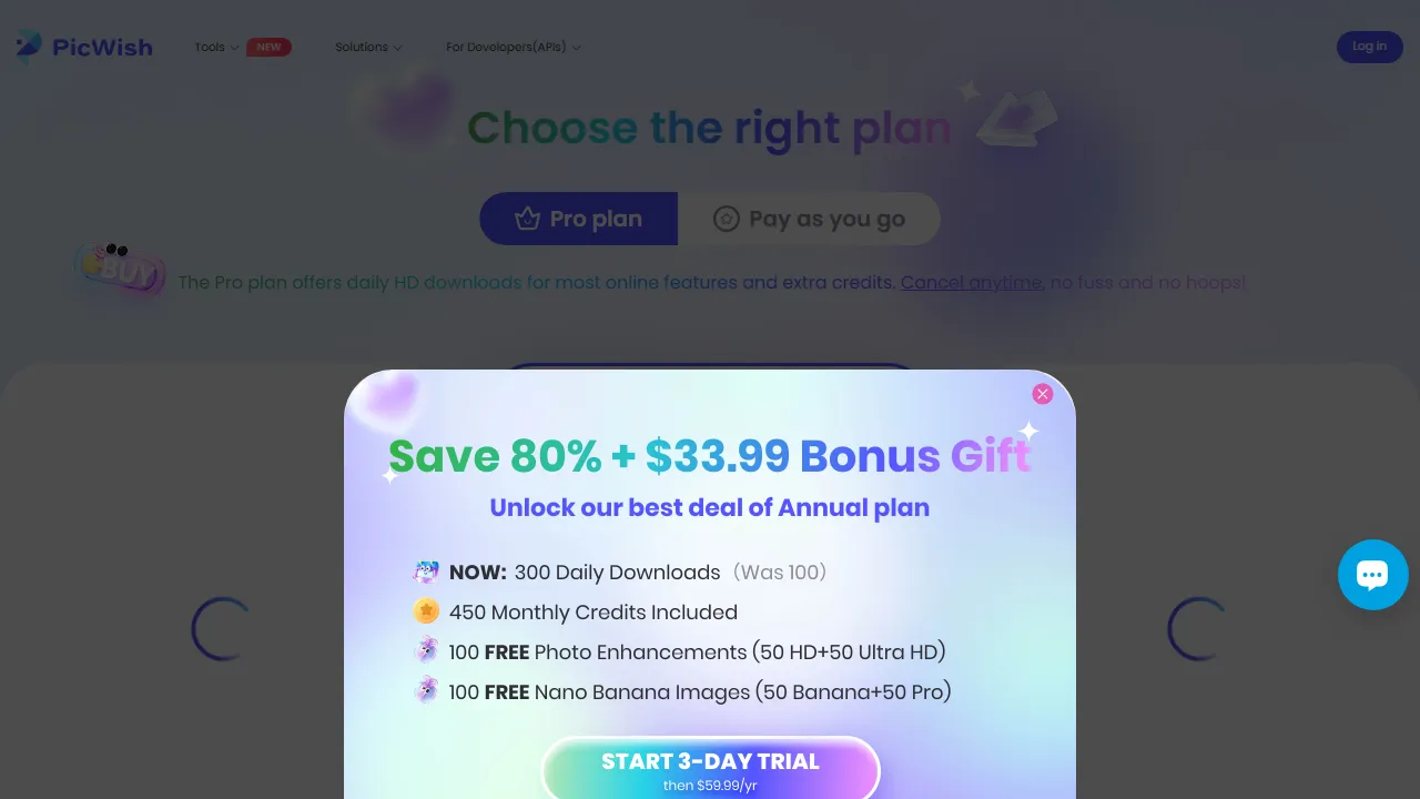 PicWish pricing page: plans and rates