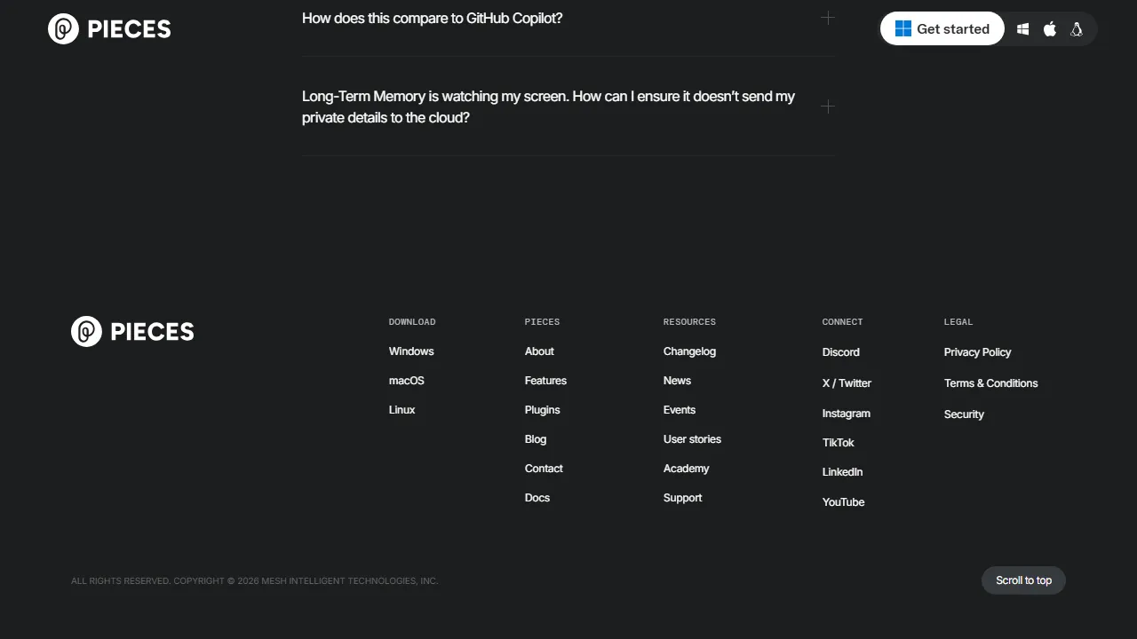 Pieces features, code AI tool