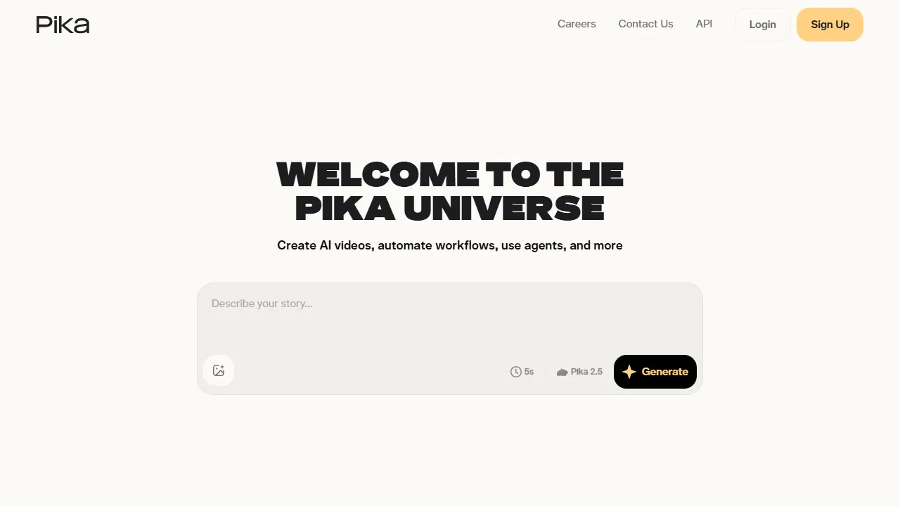 Pika homepage, video AI tool