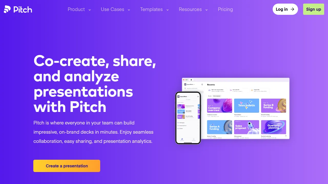 Pitch features, presentation AI tool
