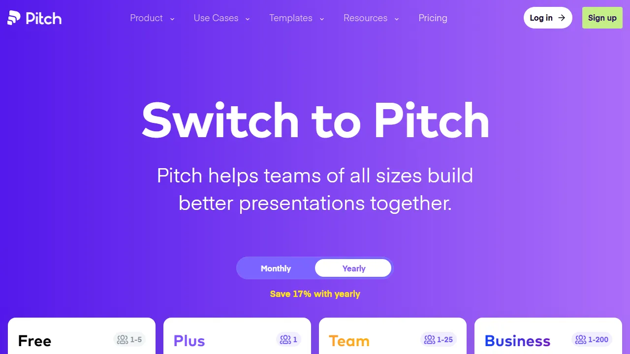 Pitch pricing page: plans and rates