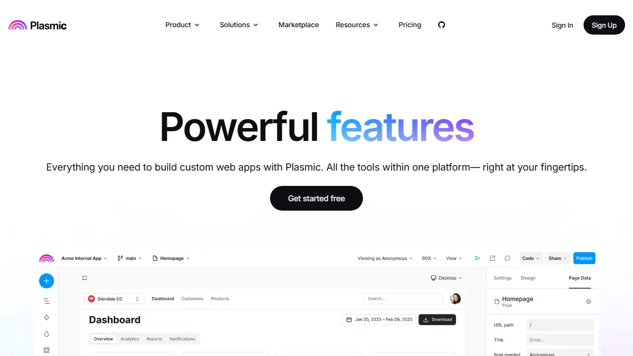 Plasmic features, no-code AI tool