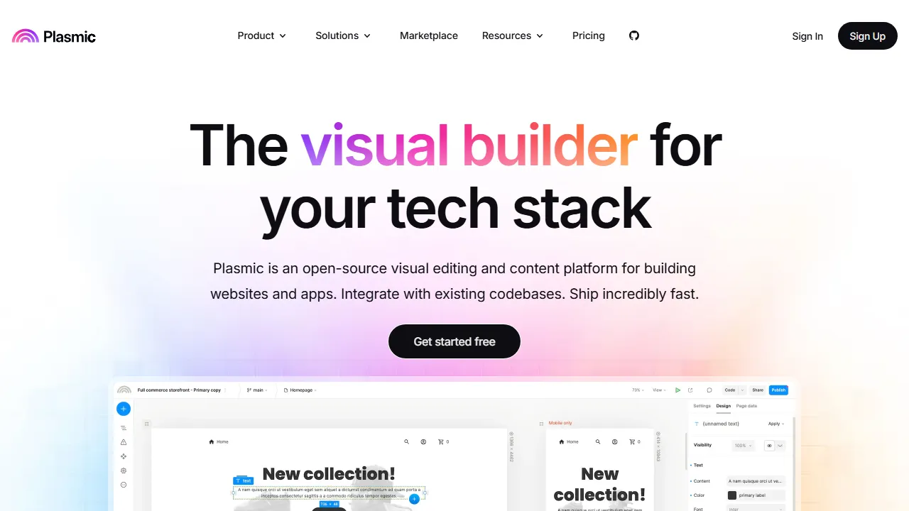 Plasmic homepage, no-code AI tool
