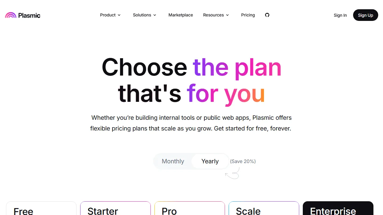 Plasmic pricing page: plans and rates
