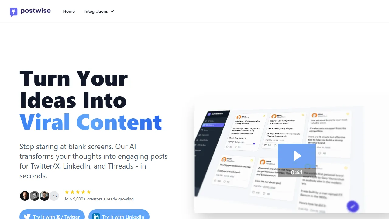 Postwise homepage, marketing & seo AI tool