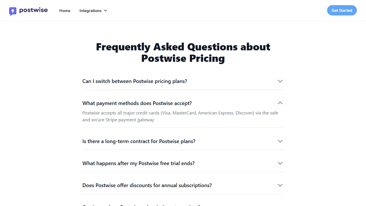 Postwise pricing page: plans and rates