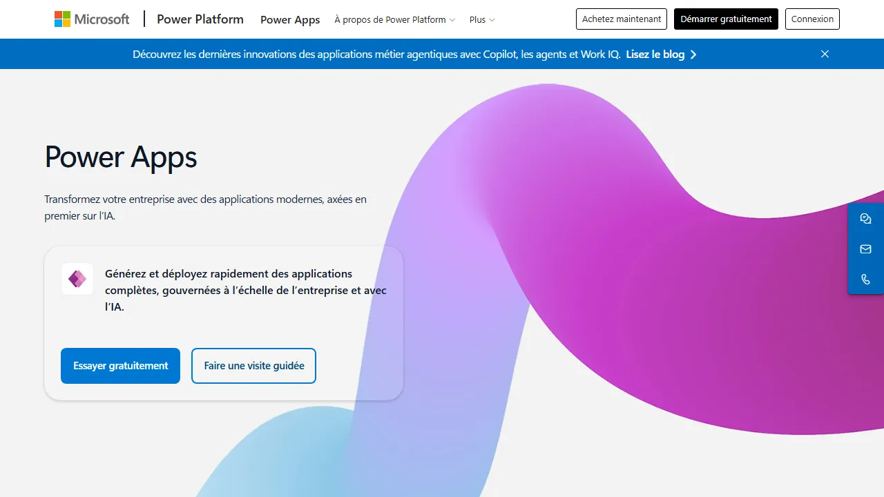 Microsoft Power Apps homepage, no-code AI tool