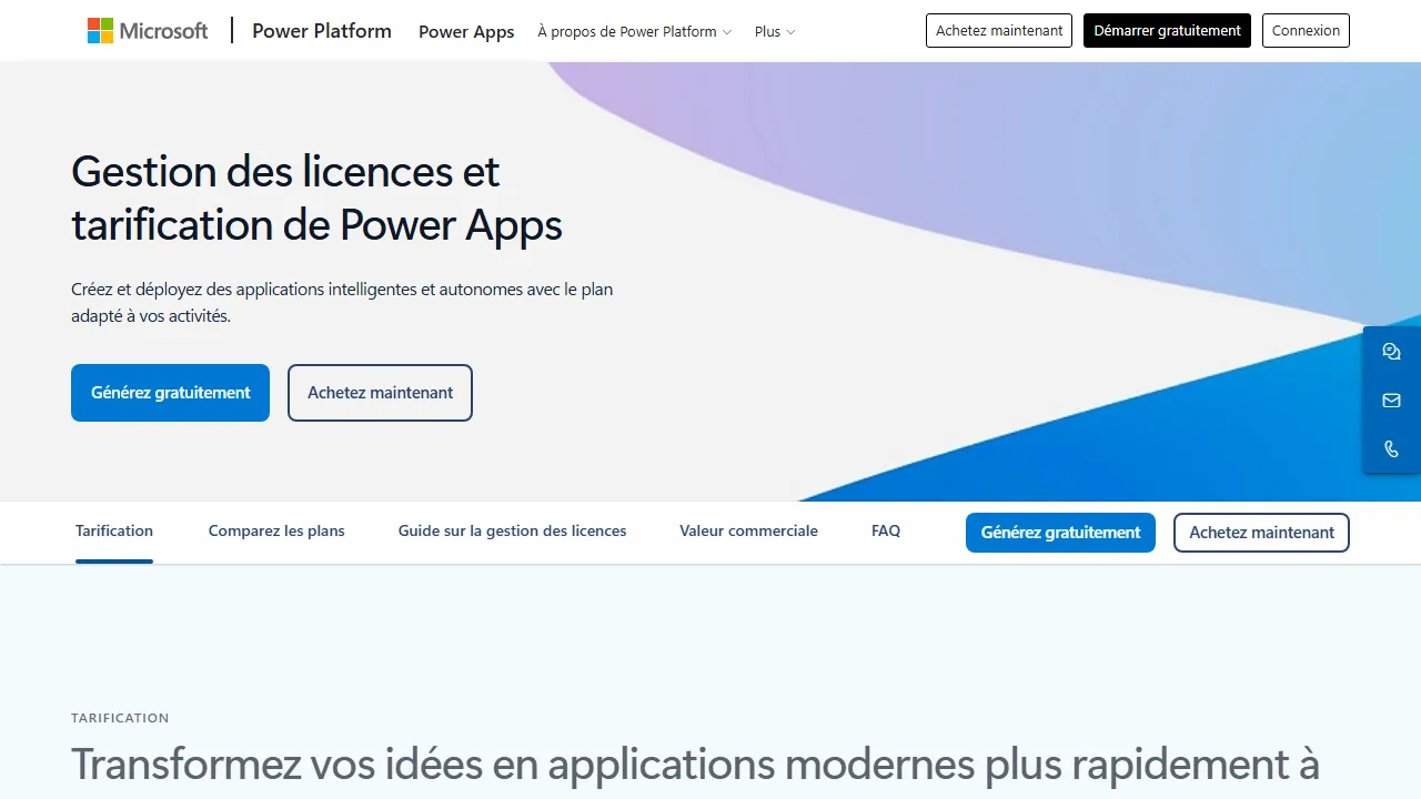 Microsoft Power Apps pricing page: plans and rates