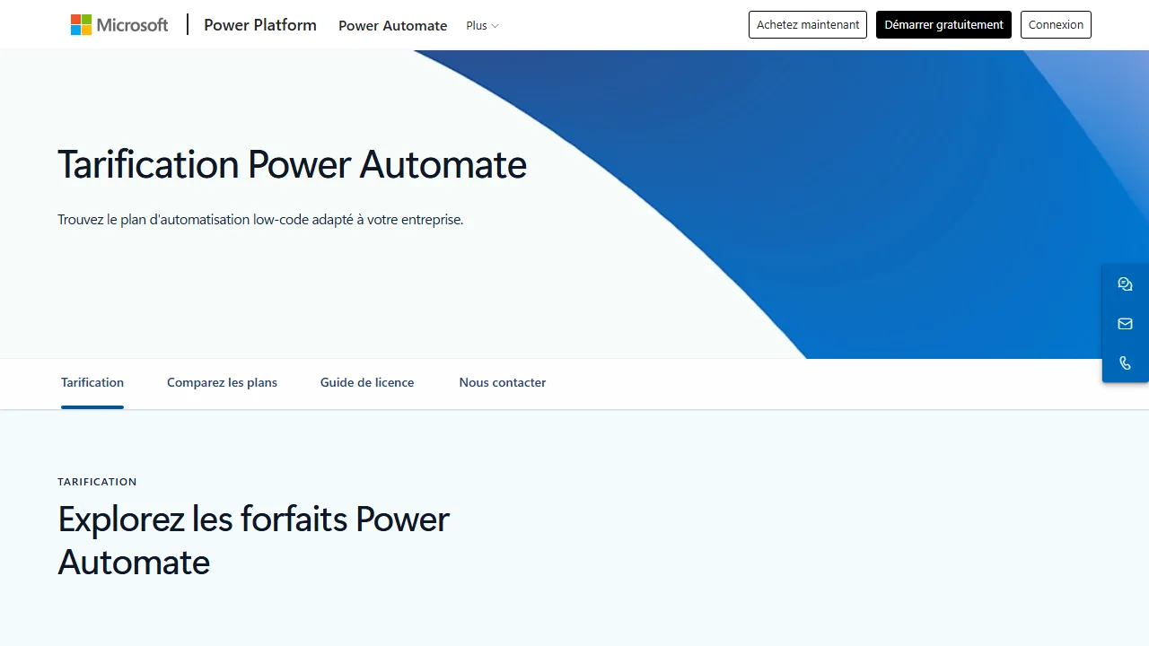 Microsoft Power Automate pricing page: plans and rates