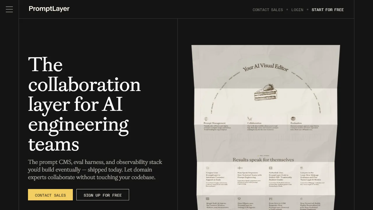 PromptLayer homepage, code AI tool