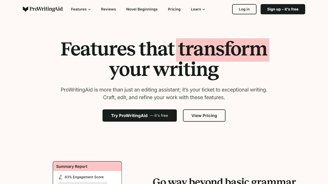 ProWritingAid features, writing AI tool