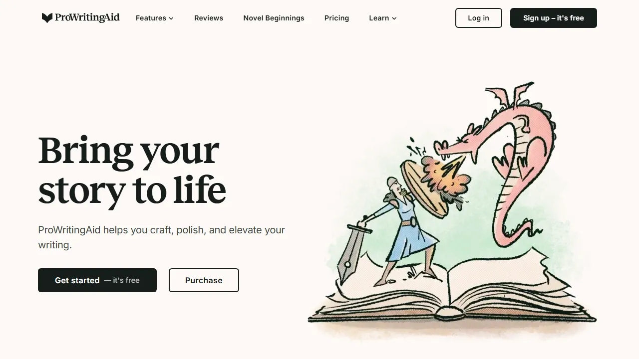 ProWritingAid homepage, writing AI tool