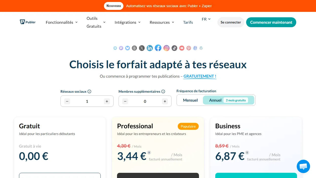 Publer pricing page: plans and rates