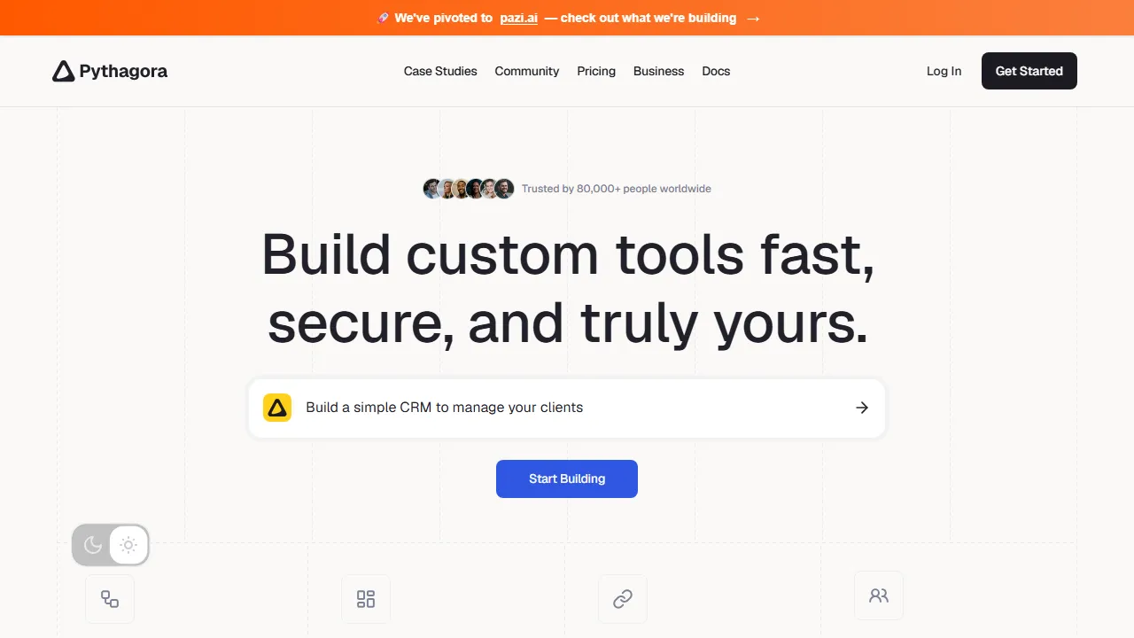 Pythagora homepage, code AI tool