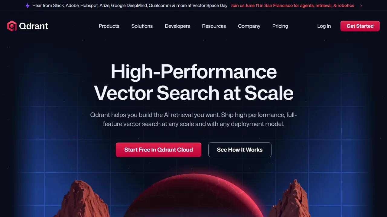 Qdrant homepage, code AI tool