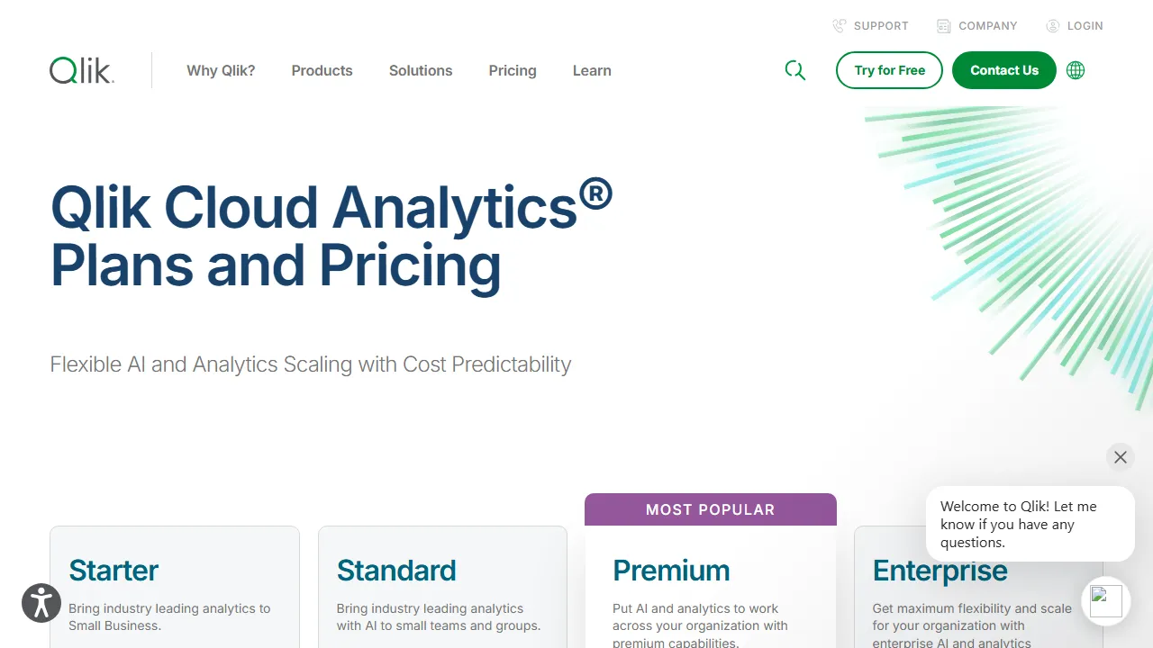 Qlik Sense pricing page: plans and rates