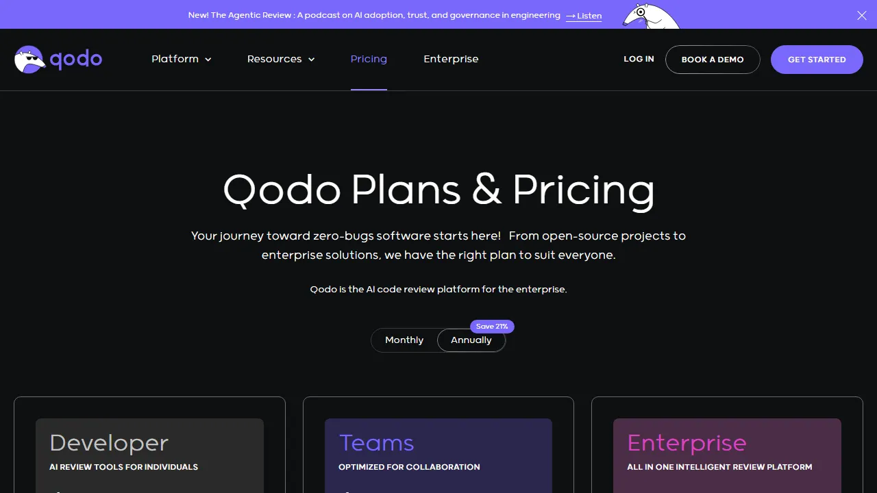 Qodo pricing page: plans and rates