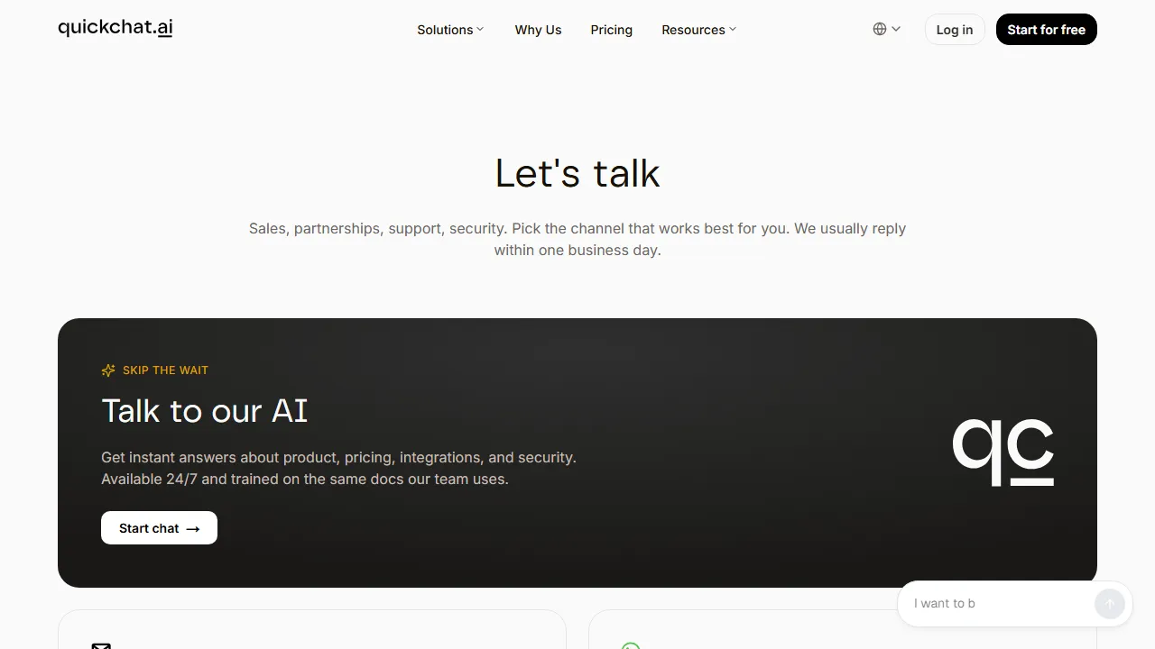 Quickchat AI pricing page: plans and rates