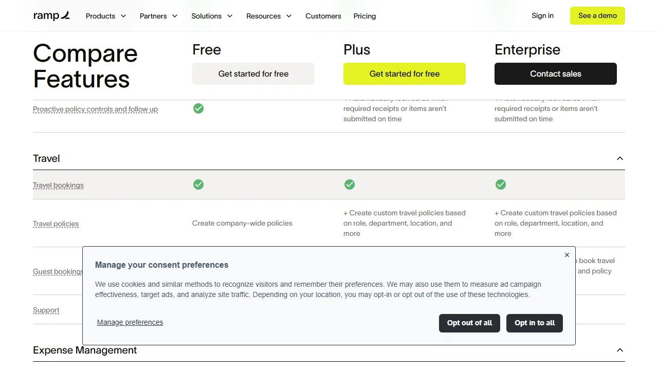 Ramp AI pricing page: plans and rates