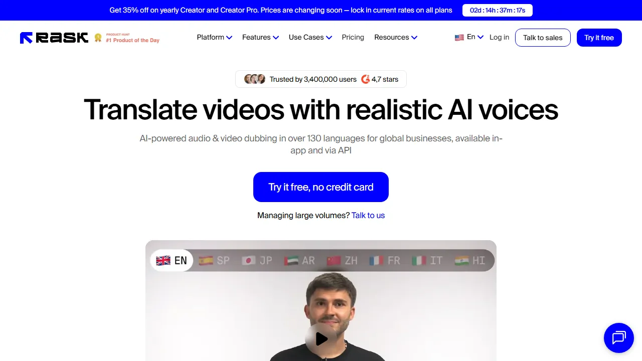 Rask homepage, voice & audio AI tool