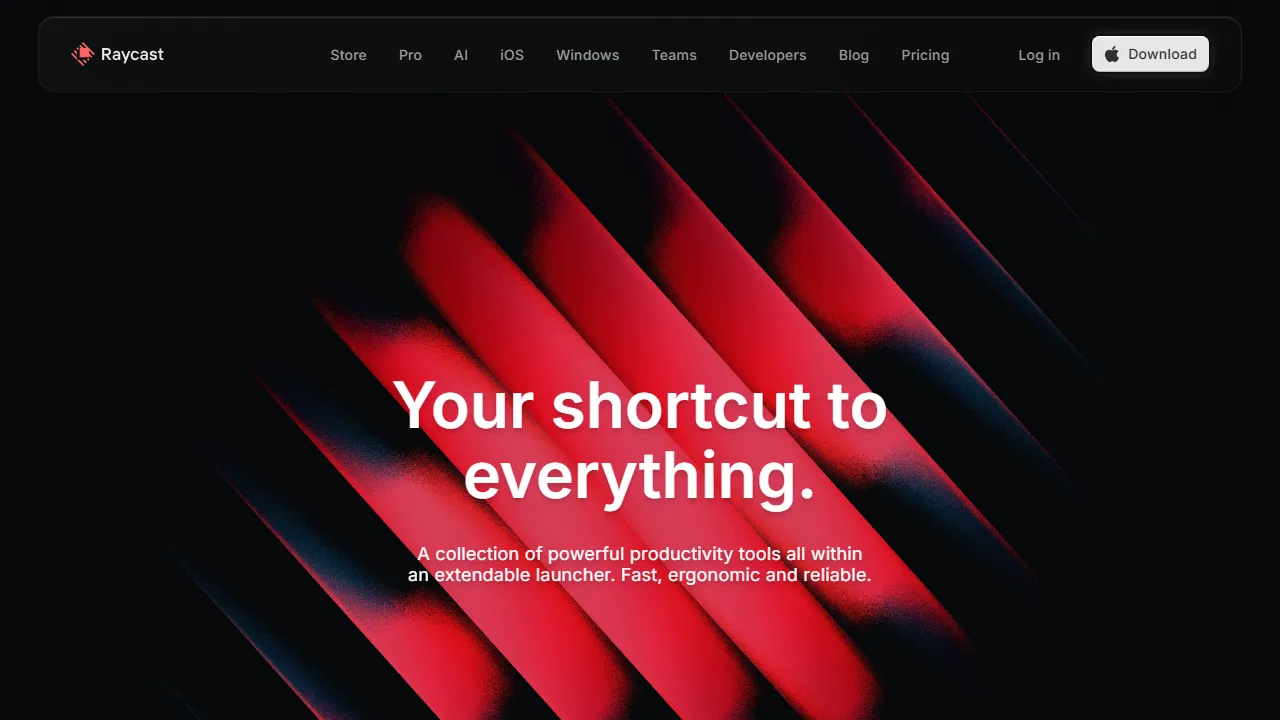 Raycast homepage, productivity AI tool
