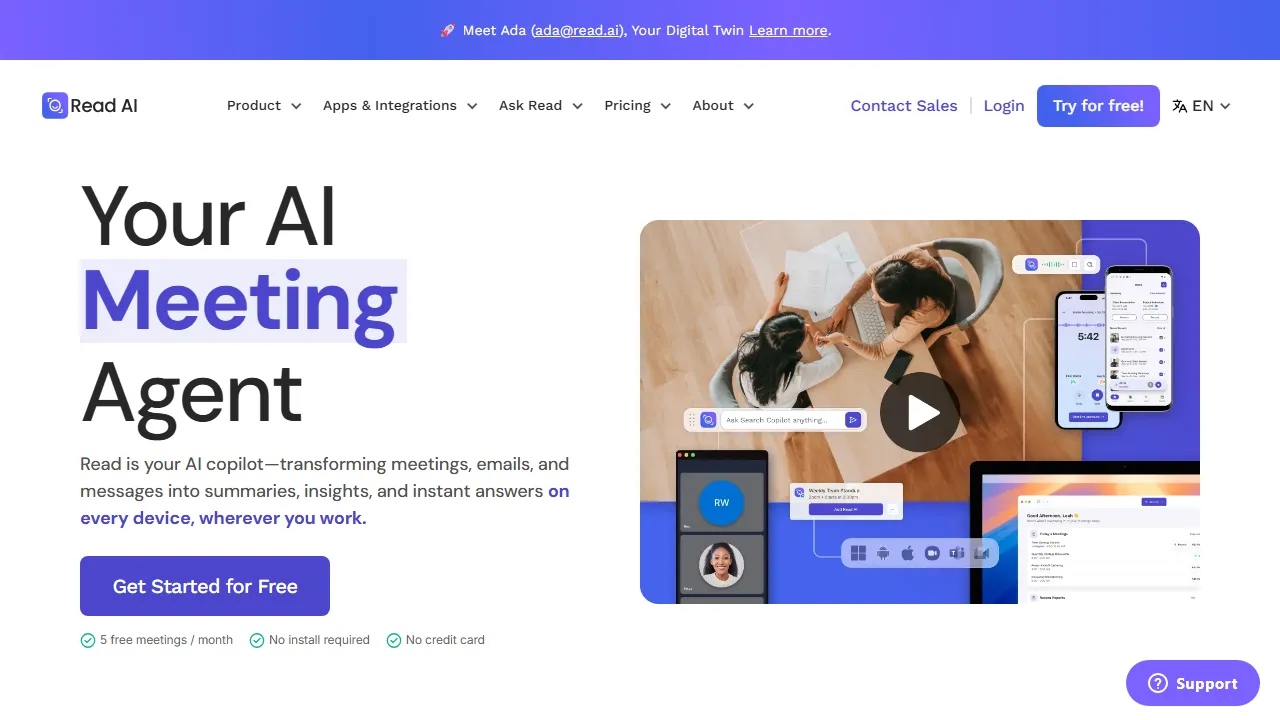 Read AI homepage, transcription & meetings AI tool