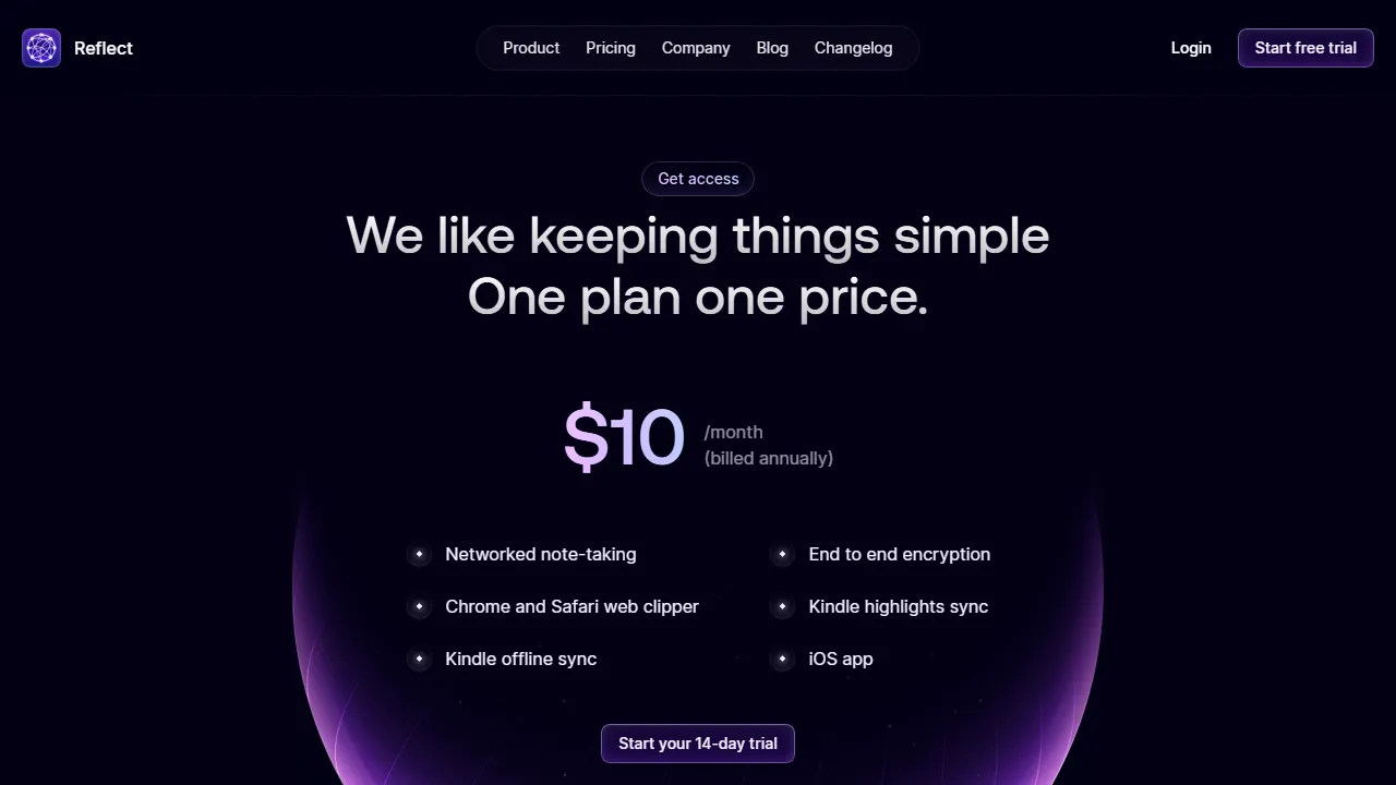 Reflect pricing page: plans and rates