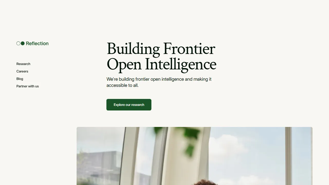 Reflection AI homepage, ai agents AI tool