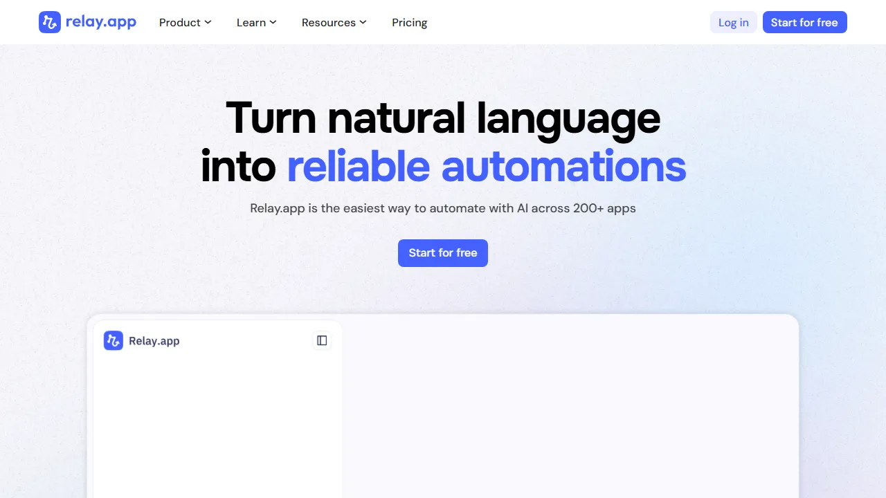 Relay.app homepage, automation AI tool