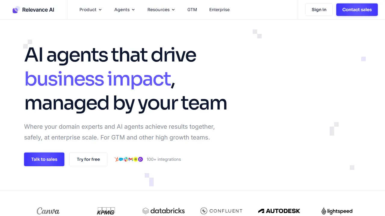 Relevance AI homepage, ai agents AI tool