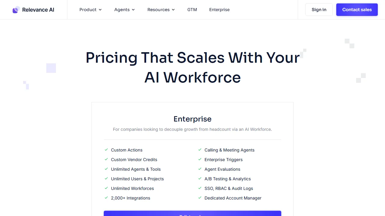 Relevance AI pricing page: plans and rates