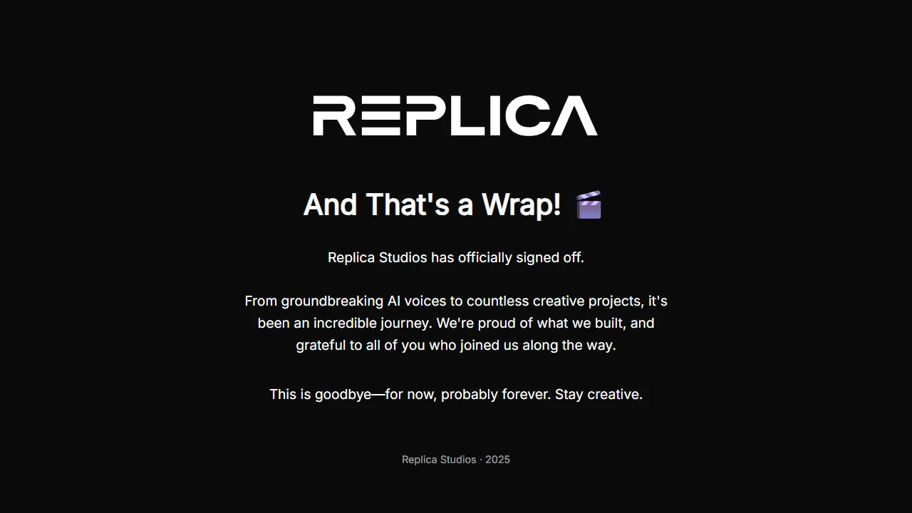 Replica Studios homepage, voice & audio AI tool