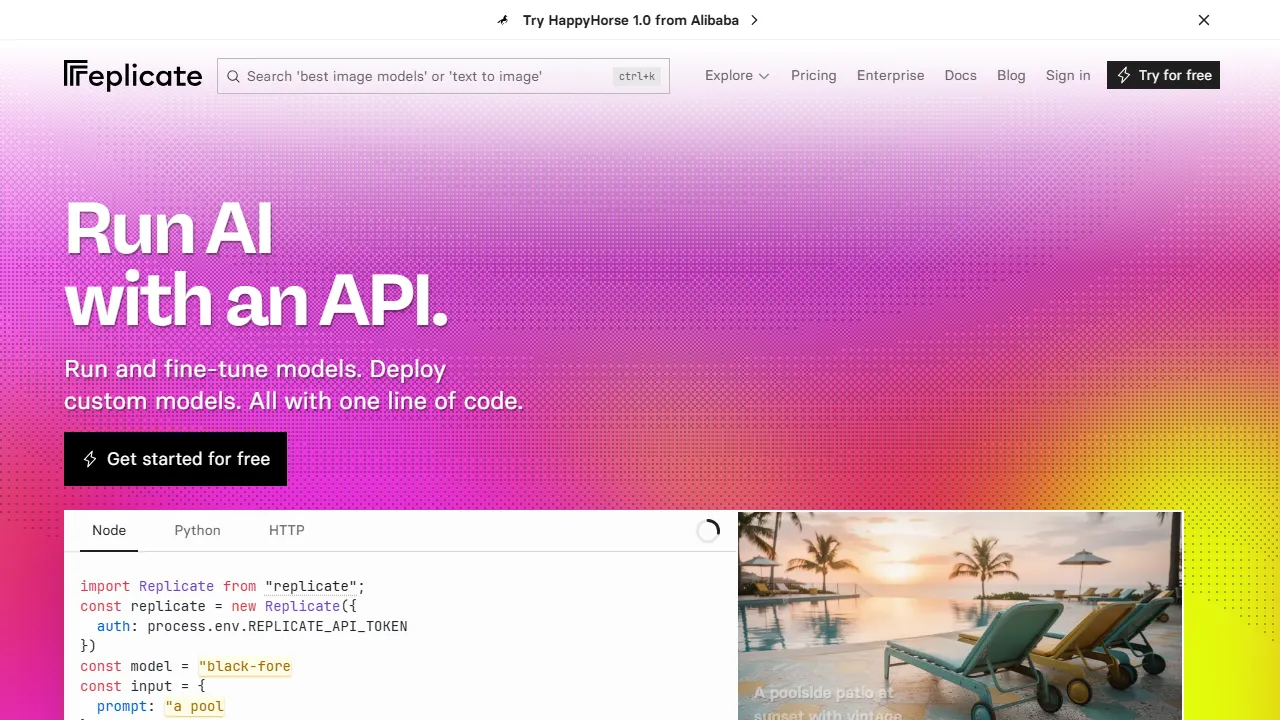 Replicate homepage, code AI tool