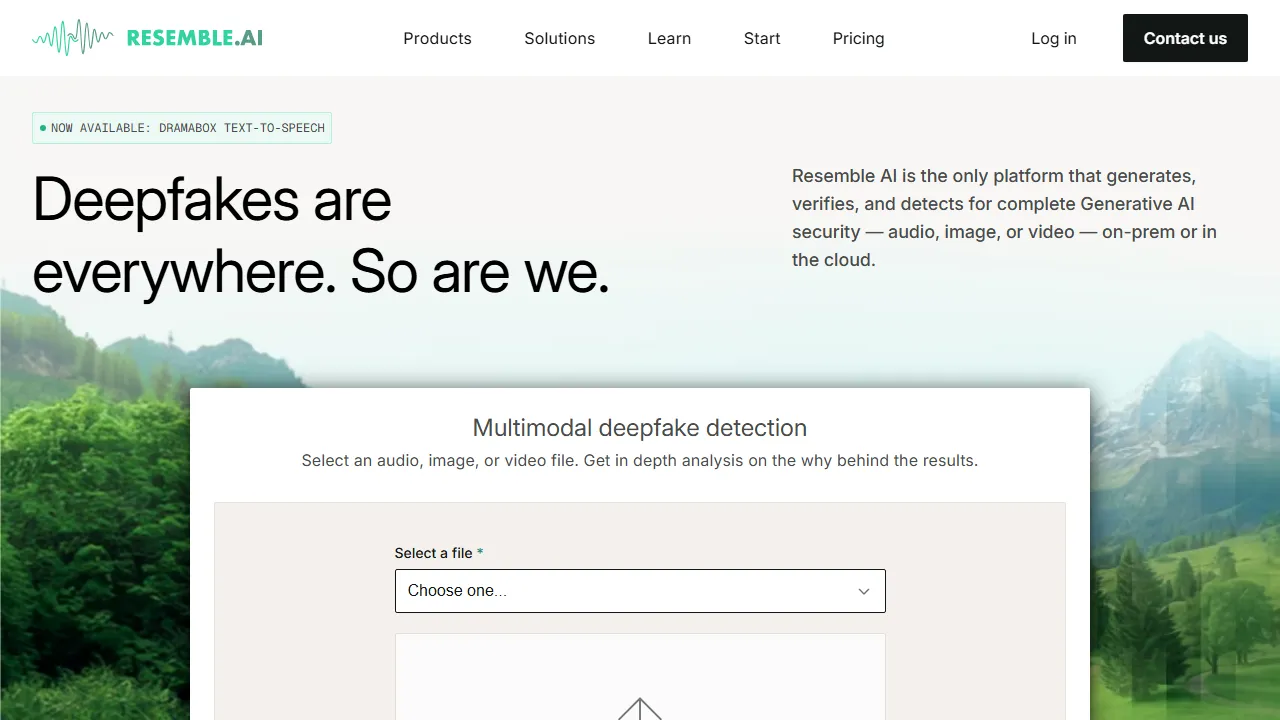 Resemble AI homepage, voice & audio AI tool