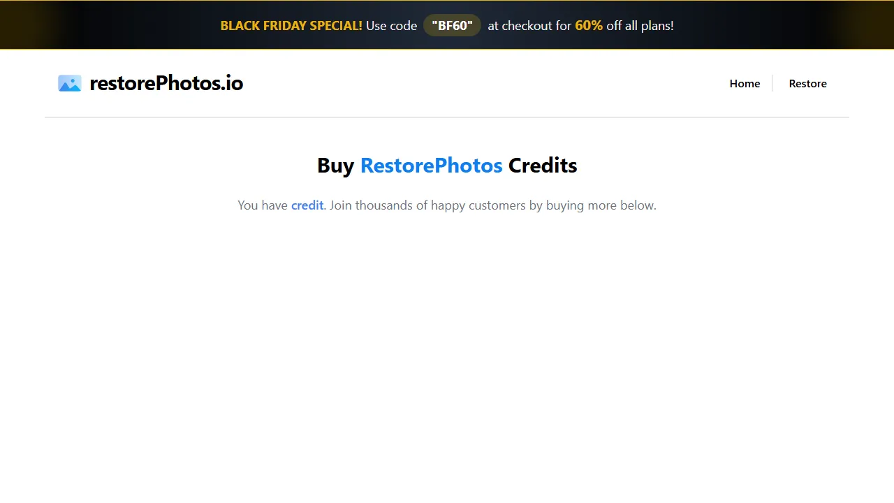 RestorePhotos pricing page: plans and rates
