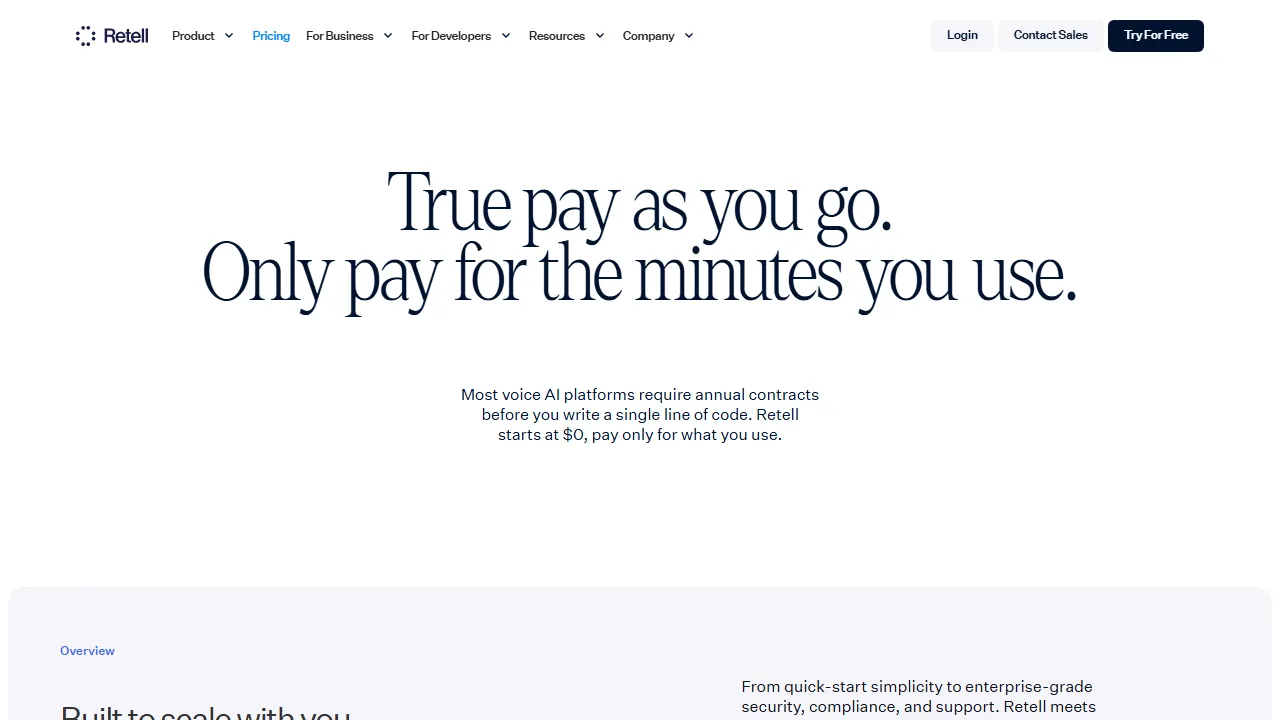 Retell pricing page: plans and rates