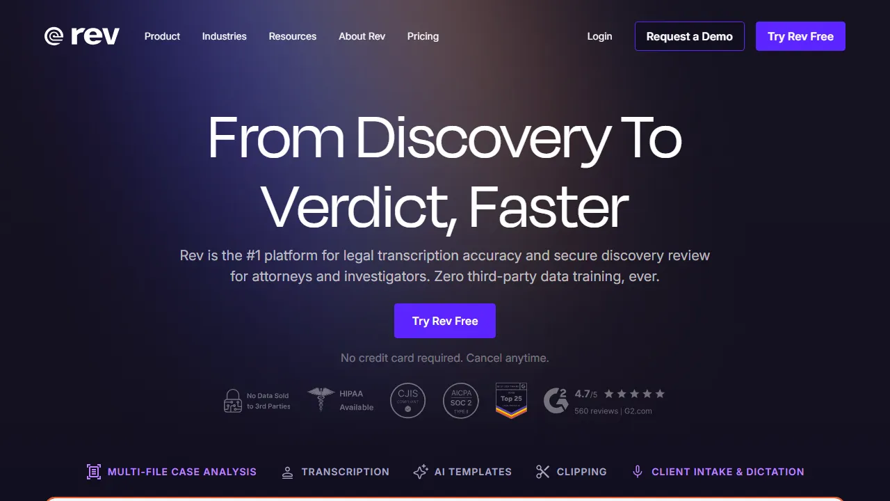 Rev homepage, transcription & meetings AI tool