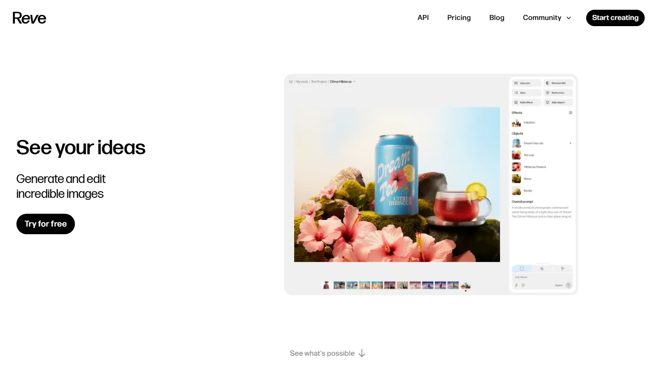 Reve Image homepage, image AI tool
