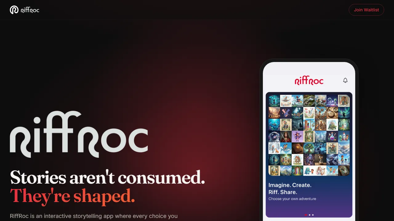 Riffly homepage, music AI tool