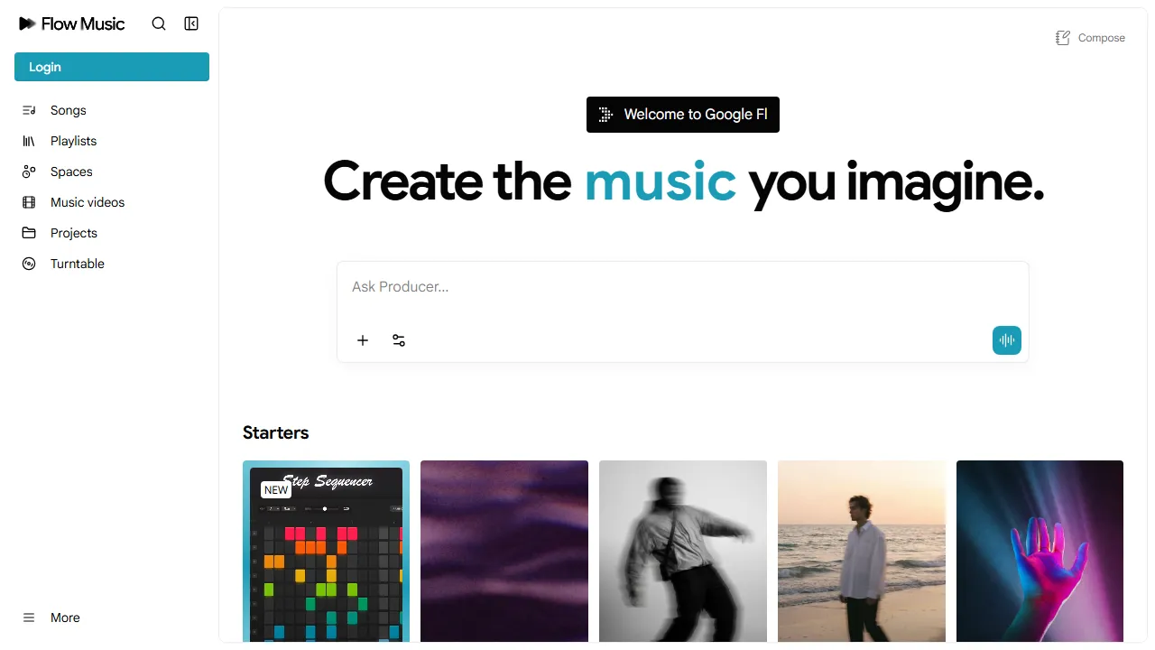 Riffusion homepage, music AI tool